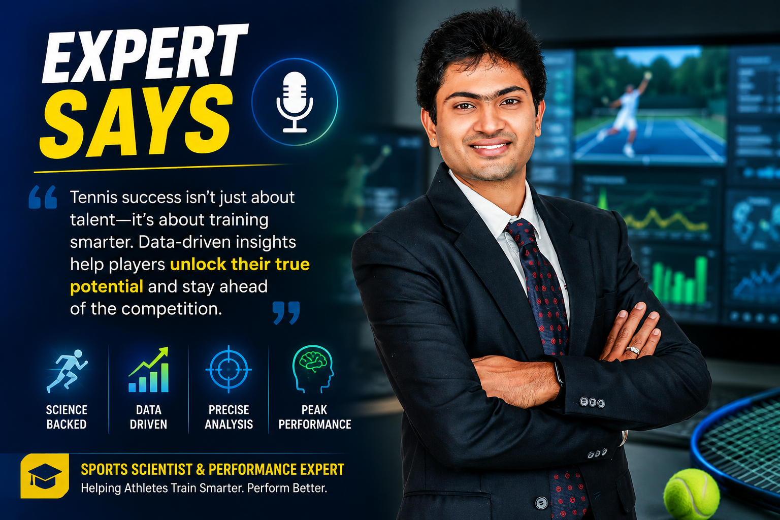 Aakash Ganesan, Movement Neuroscientist and Sports Scientist, sharing expert insights on elite tennis performance, athlete development, and sports science-based training.