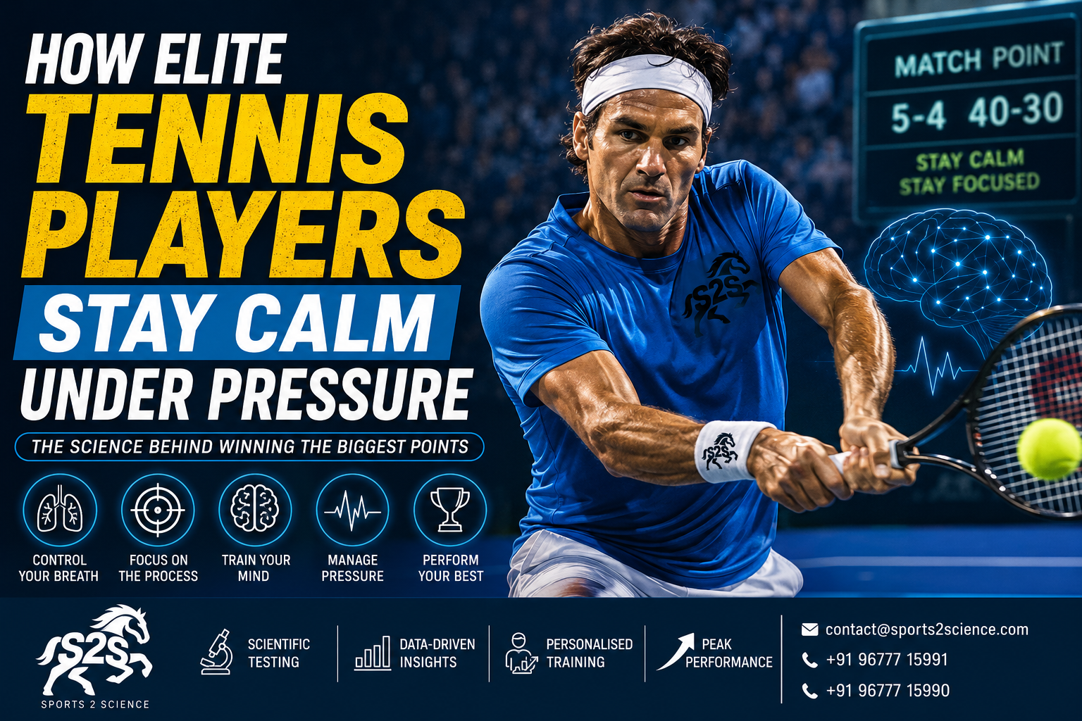 Elite tennis player remaining calm and focused during a high-pressure match point, showcasing the mental skills behind championship performance.