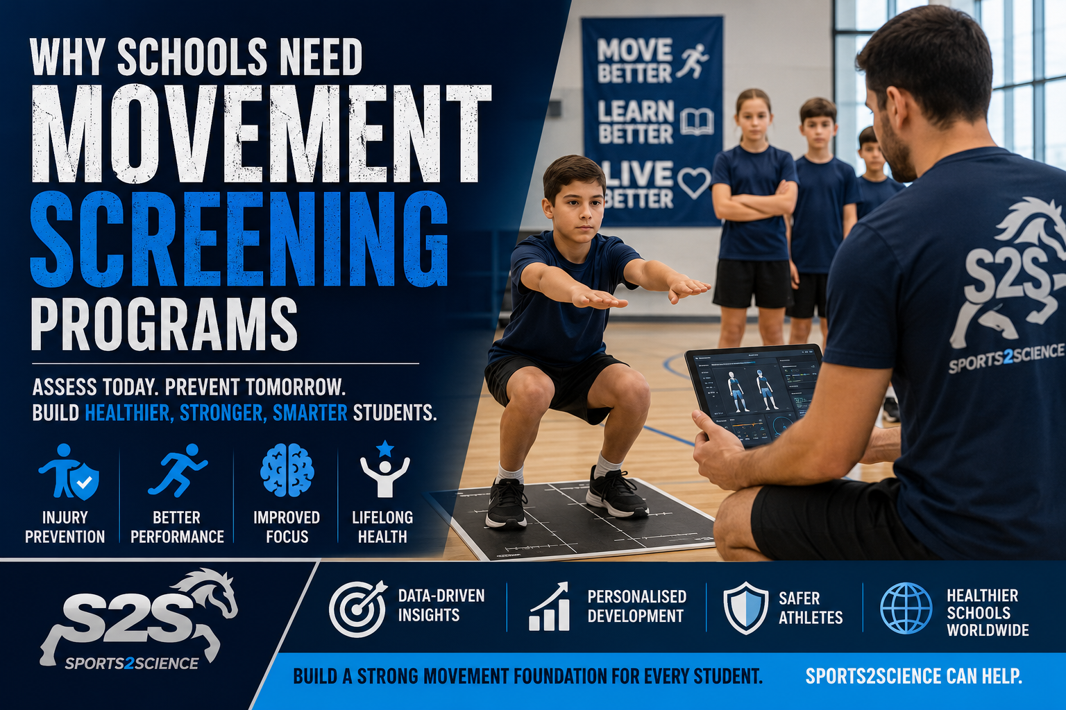 Movement screening programs help schools identify movement deficiencies before they become injuries. Learn how movement assessments improve student health, physical literacy, academic performance, injury prevention, and long-term athletic development. Discover why leading schools worldwide are adopting movement screening systems.